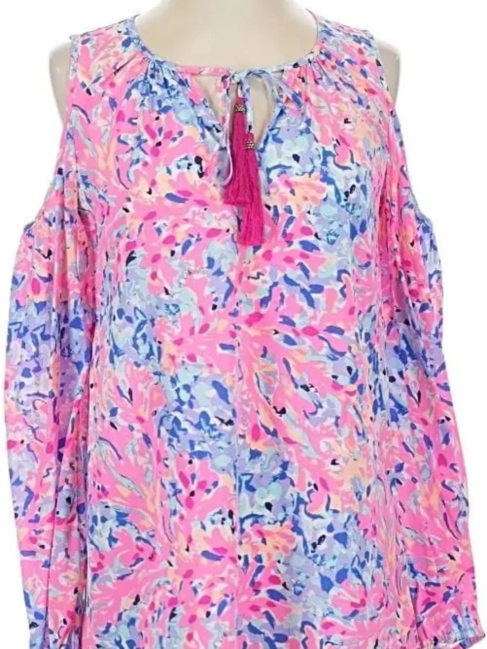 Lily Pulitzer Pink & Blue Floral Cold-Shoulder Blouse